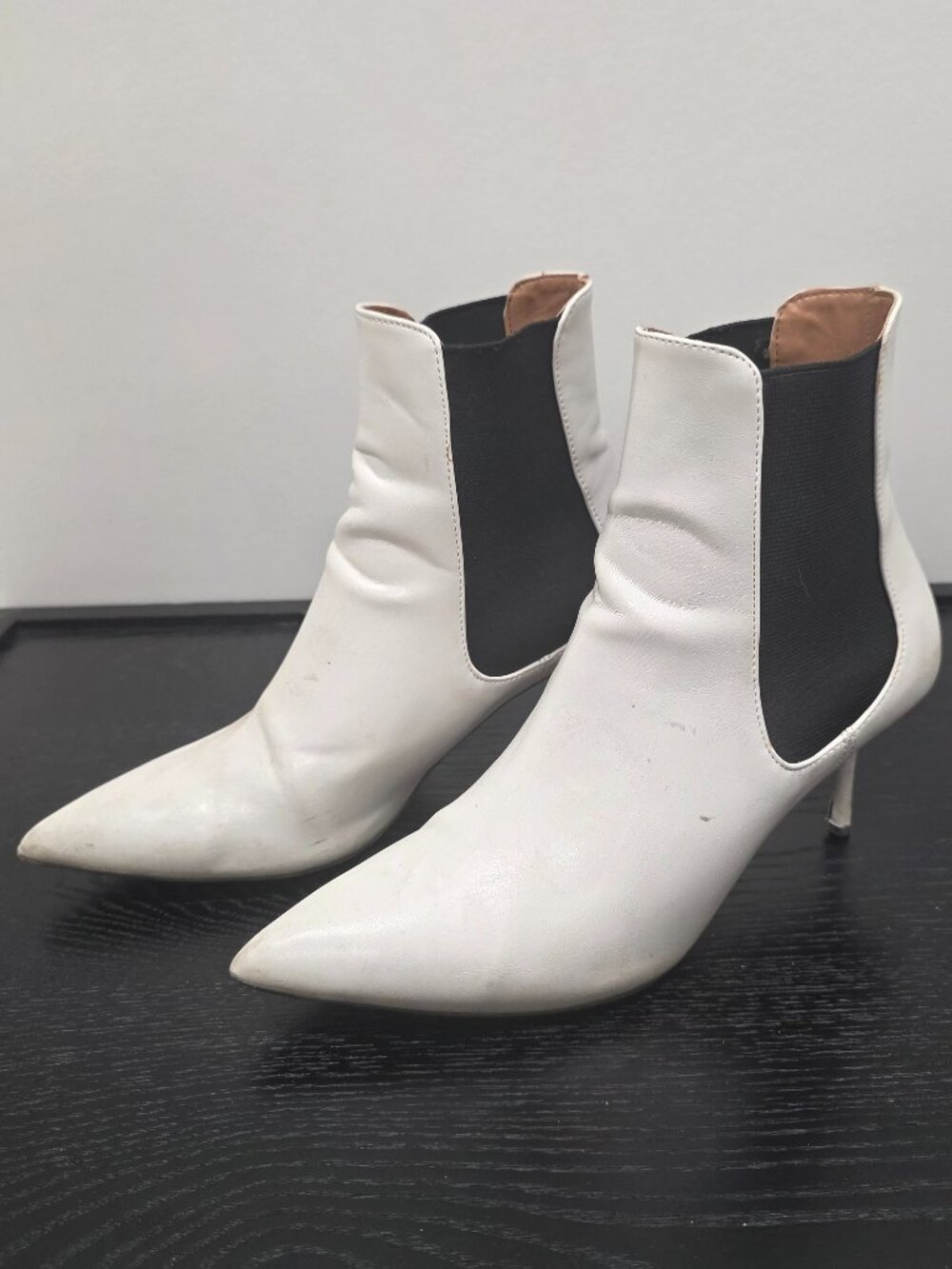 Zara White & Black Pointed Toe Kitten Heel Booties | Size EU 37